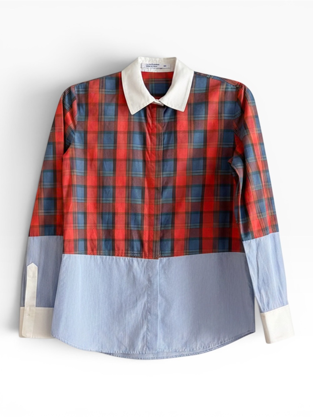 Altuzarra Mixed Media Plaid Pinstripe Cotton Button Down Shirt IT 38 US 6